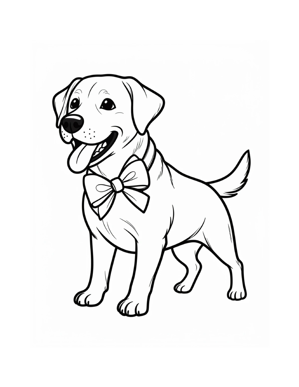 Happy collared dog standing at attention, black-and-white coloring page from Adorable Dogs To Color